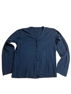 GAP 100% Cotton Black V-Neck Button Front Cardigan - Size L
